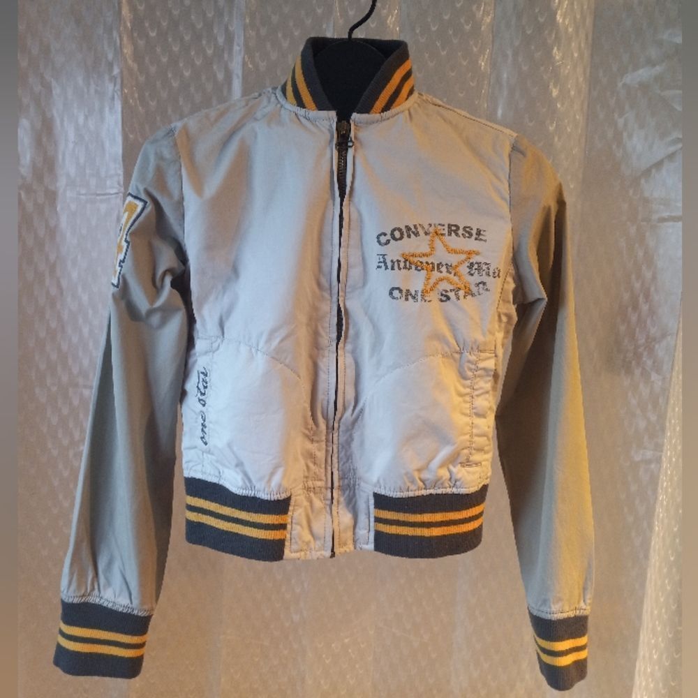 Vintage Converse One Star Yellow  Grey Varsity Jacket Sz XS
